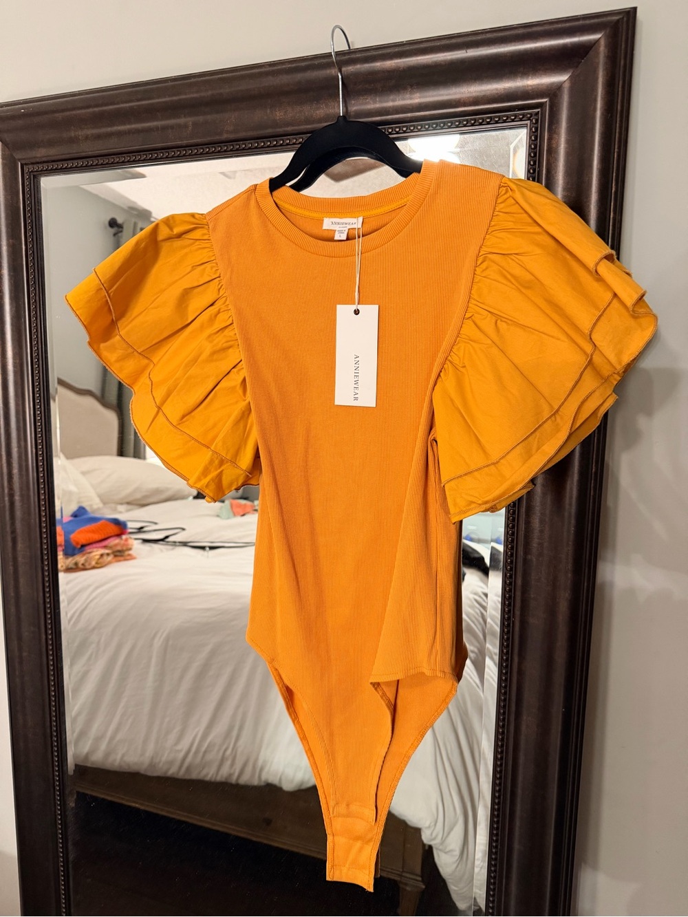 Ruffled Sleeve Bodysuit in Orange